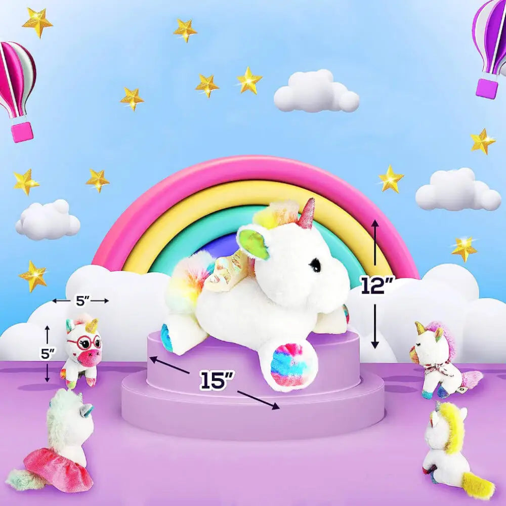 5pcs Rainbow Unicorn Mother and Child Set Rainbow Unicorn Candy Plush Toys Photography Accessories